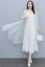 防晒衣女夏中长款2025新款雪纺衫印花外搭披肩超仙薄开衫防晒衫潮，女装蕾丝衫/雪纺衫，秀美人生