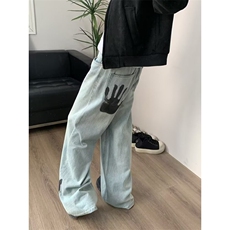 美式高街复古牛仔裤男春秋季新款设计感vibe工装直筒阔腿裤，男装牛仔裤，四季星座505