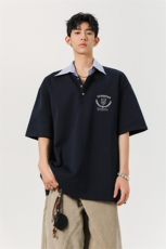 1假两件衬衫领POLO衫M-5XL大码潮流休闲短袖T恤DX78040特P48控78，男装T恤，星座226-2