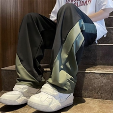 撞色运动裤直筒宽松春秋2023新款休闲裤阔腿卫裤9517P35，男装休闲裤，星座410-2
