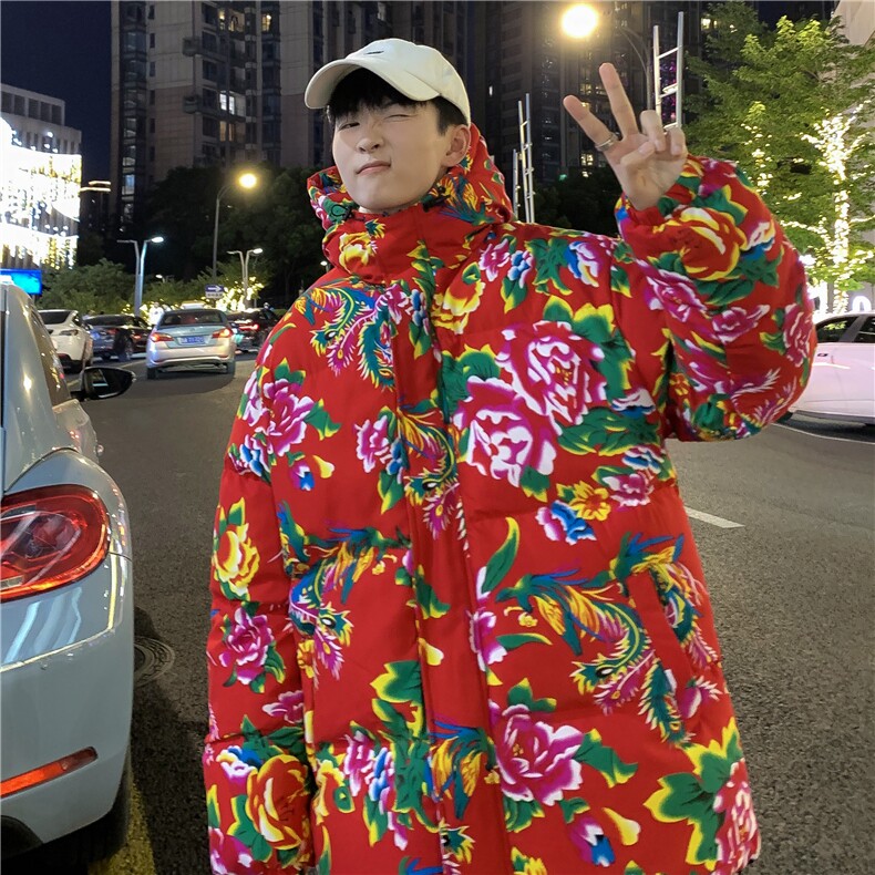 TZ206男士休闲东北大花连帽棉衣加绒裤套装风民族潮男女装,男装休闲套装,星座115A(原星座507）