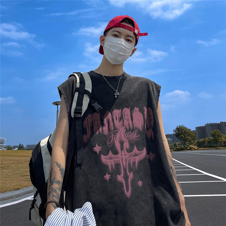 新款夏季潮流磨破做旧水洗宽松无袖背心DT6248P45控58,男装背心/马甲,电商A268A