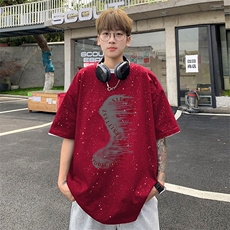 可48小时发货支持抖音得物来样二开美式满天星亮片短袖T恤MTX640，男装T恤，电商A486