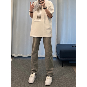 美式hiphop纯色修身直筒牛仔裤 控价68图片