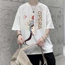 HT73161-P22京剧脸谱华夫格t恤男短袖男大码五分袖大皂风，男装T恤，电商A040