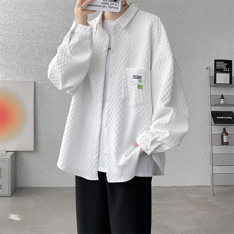 衬衫男2025春季新款提花港风宽松大码长袖衬衣CS027-P45,男装衬衫,星座214-3