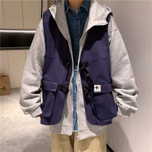 春季新款假两件工装开衫卫衣情侣宽松上衣服外套机能风 W3627-P53图片