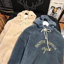 703-W199秋冬情侣加绒羊羔毛卫衣绣花套头帽衫，男装卫衣，星座703