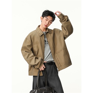 水洗牛仔外套男款春季美式痞帅上衣服宽松休闲工装夹克JK1315-P98图片