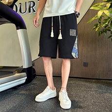 精神小伙夏季男士新款风拼接短裤2024潮流刺绣5分裤男C208-6807，男装牛仔裤，电商C208