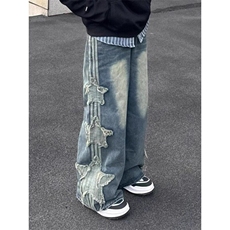 美式复古高街星星贴布设计感拼接牛仔裤NZ729特P60，男装牛仔裤，星座908-1