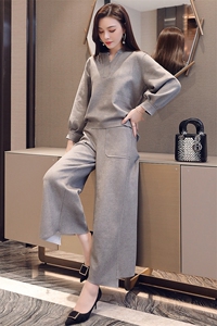 鹿皮绒阔腿裤套装女2025年春装高级感气质杭州意法休闲时尚两件套图片
