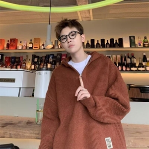 YLY13半拉链连帽毛衣男情侣宽松慵懒风针织衫纯色简约休闲线衣