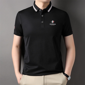 丝光棉短袖T恤男士polo衫中年商务2023夏季新款休闲半袖翻领男装图片