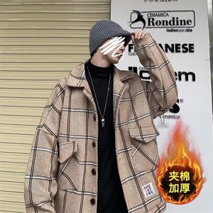 高级感格子毛呢外套男潮牌痞帅宽松休闲情侣夹克秋冬款加厚呢大衣图片
