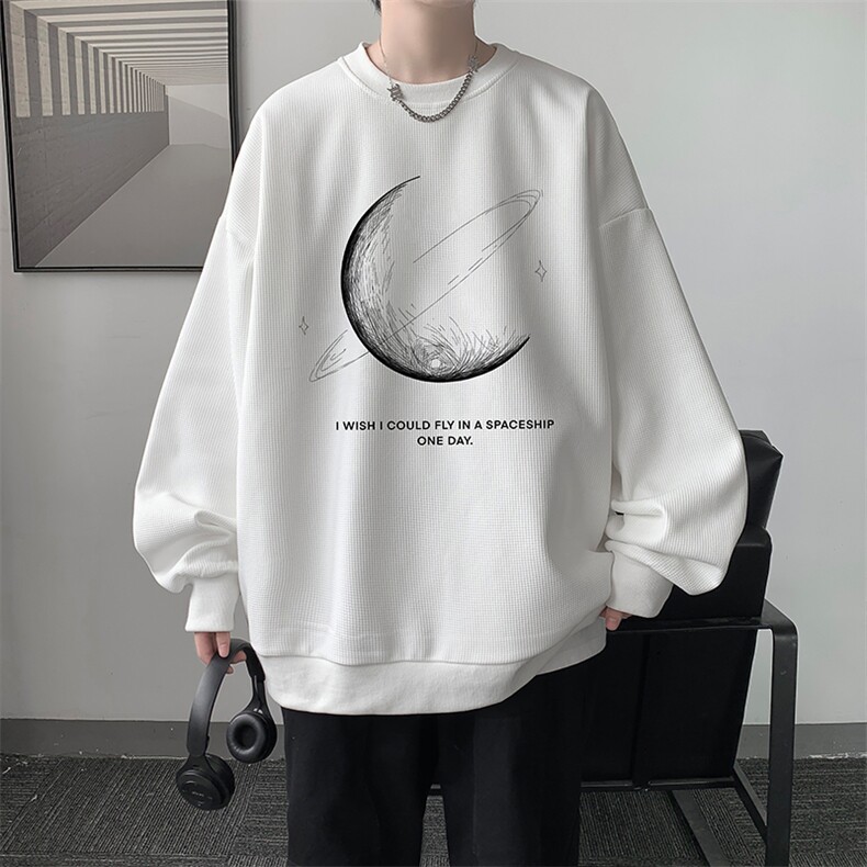 华夫格卫衣圆领卫衣男大码长袖t恤男外套HW76246-P30加绒款-P40图片