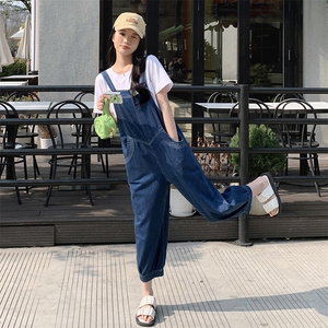 牛仔工装背带裤女小个子2025新款春秋孕妇女装宽松显瘦休闲九分裤图片