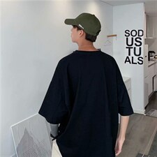 ins港风短袖t恤男士潮流宽松韩版休闲体恤潮牌百搭五分袖TX62-P18图片