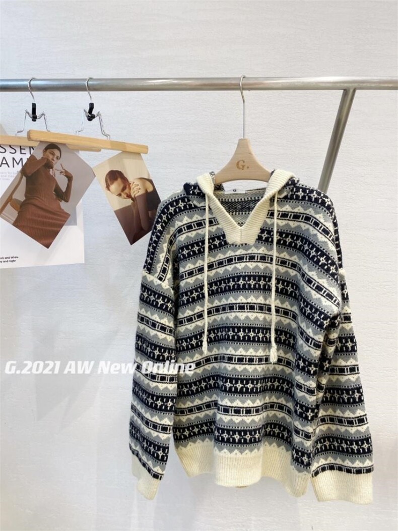 连帽针织毛衣，女装针织衫/毛衣，G