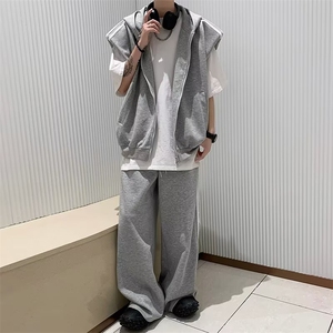 夏季运动套装休闲男宽松拉链无袖背心搭配条纹直筒长裤W4896-P65图片