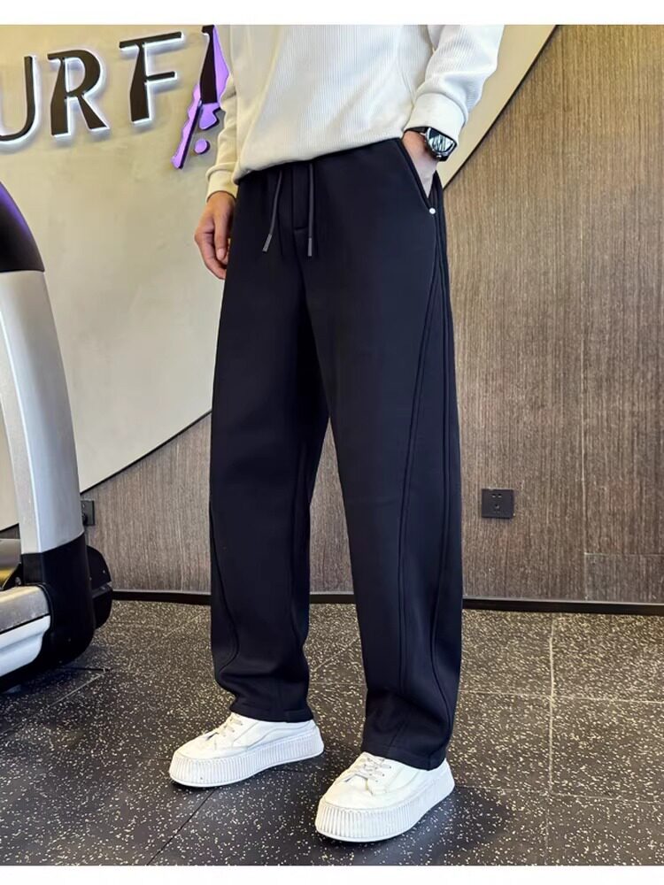 高街运动裤子男秋冬2026新款潮牌美式休闲宽松直筒卫裤男士弯刀裤,男装休闲裤,星座506A