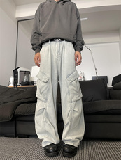 N121-P55男女同款复古水洗工装牛仔裤宽松直筒裤休闲长裤，男装牛仔裤，电商B327
