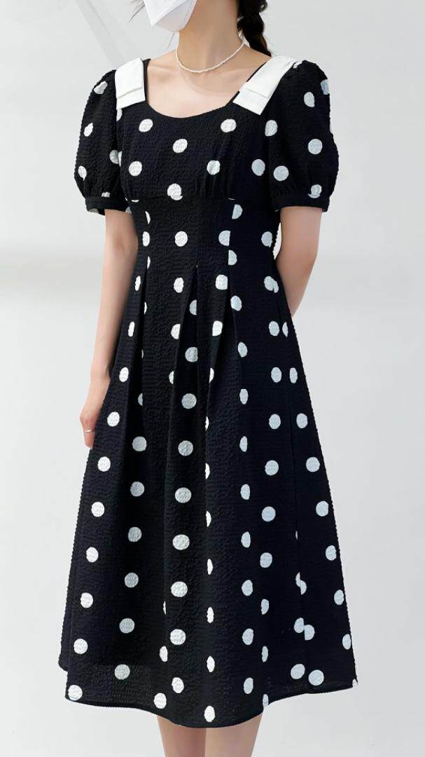 波点蝴蝶结连衣裙，女装连衣裙，Must Bloom绽放