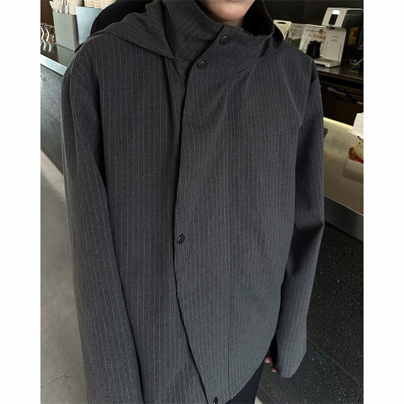 现货！25秋冬男士质感西服连帽条纹短款夹克外套特JK72-P118，男装夹克，电商B288