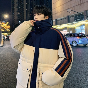 港风潮牌新款织拼色连帽服潮流保暖棉衣M085-P110控159图片