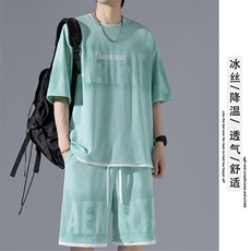 2024夏季新款无影墙大码冰丝印花短袖套装M-5XHQ24502-P75，男装休闲套装，电商A022
