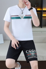 25319-P60夏季休闲T恤短裤男两件套欧货潮牌圆领短袖T恤套装，男装牛仔裤，电商D310B-1