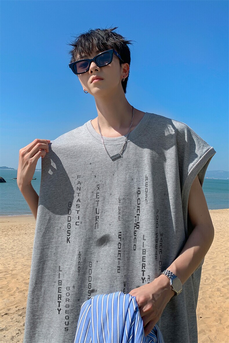 夏季外景ins韩版设计感背心男潮宽松休闲坎肩无袖T恤BX00486/P25,男装背心/马甲,电商B316