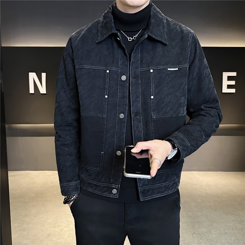 加绒加厚牛仔外套男冬季2025新款水洗迷彩夹克A313-99529-P145,男装工装外套,电商A313