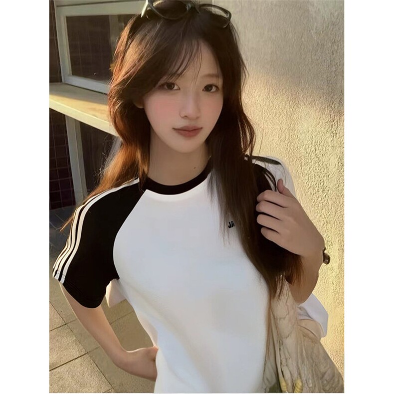 抖音得物品质二开240克宽松纯棉美式潮牌插肩三杠织带短袖T恤,男装T恤,电商A486