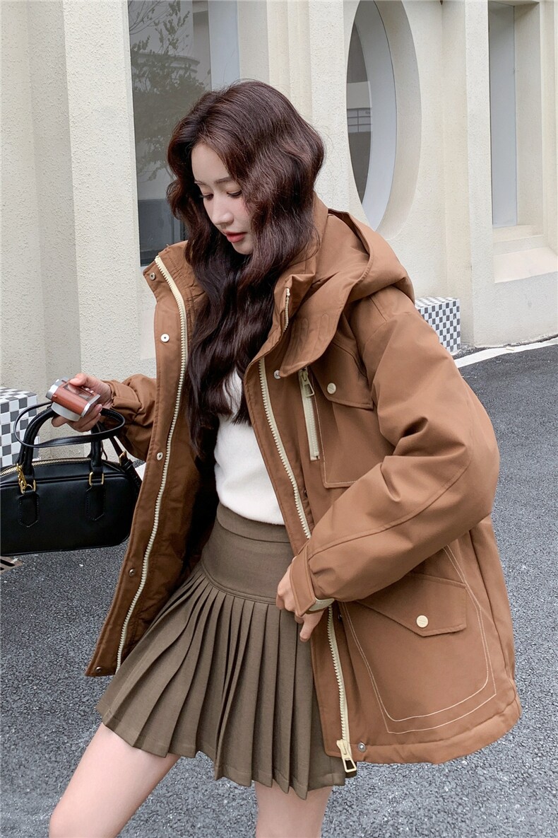 韩系工装派克羽绒服女2025冬季新款高端洋气休闲保暖90白鸭绒外套,女装羽绒服,玖莱伊
