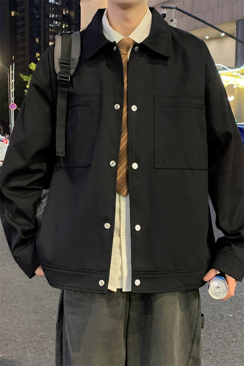 新款港风纯棉夹克男翻领纯色上衣外套A157B-J2519-特P85,男装夹克,电商A157B