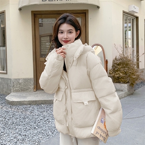 粉色连帽羽绒服外套女冬季2025新款显瘦不臃肿白鸭绒爆款面包服图片