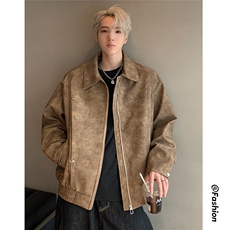 美式摩登复古感皮衣休闲翻领夹克男24秋季设计感外套JK113-P98，男装夹克，电商C307