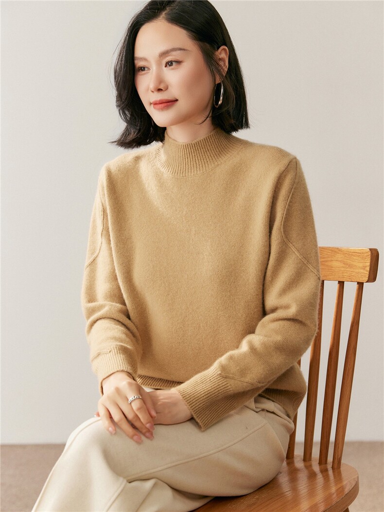 秋季新款半高圆领纯色针织衫时尚休闲百搭,针织衫/毛衣,鸥蕊娅羊绒