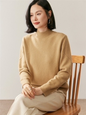 秋季新款半高圆领纯色针织衫时尚休闲百搭，女装针织衫/毛衣，鸥蕊娅羊绒