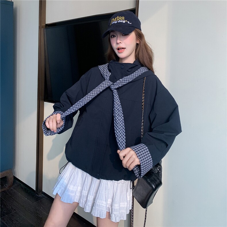 休闲减龄藏蓝色工装外套女春秋2025新款超火好看高级小众夹克上衣,女装短外套,2C268