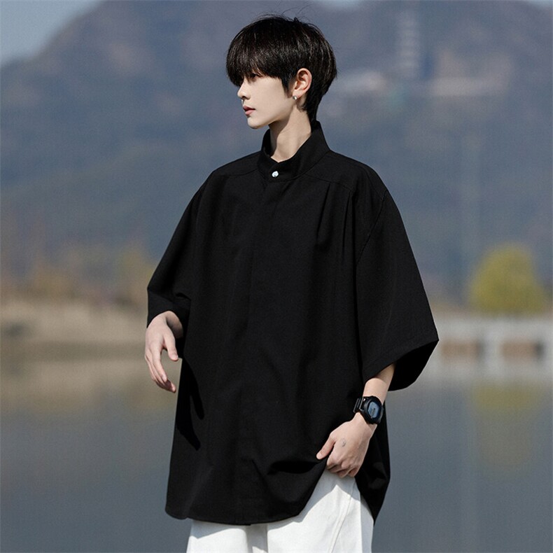8XL-M中山领新中式短袖衬衫大码痞帅休闲半袖垂感衬衣DC5002/P50,男装衬衫,电商B238