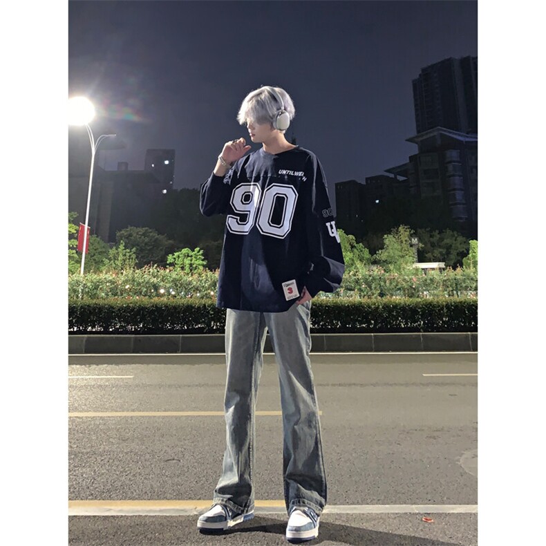 美式hiphop牛仔裤修身直筒微喇叭裤图片