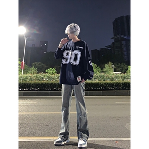 美式hiphop牛仔裤修身直筒微喇叭裤图片