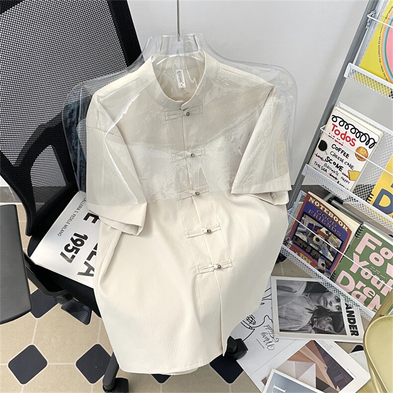 新中式衬衫男士潮帅气百搭文艺短袖2024夏季ins外套CY925-P46,男装衬衫,星座412-2