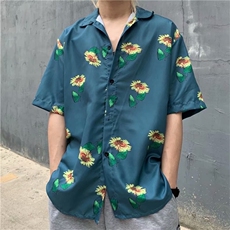 夏ins港风垂感花衬衫男薄款情侣宽松休闲外穿半袖衬衣W1011-P28，男装衬衫，星座512-2