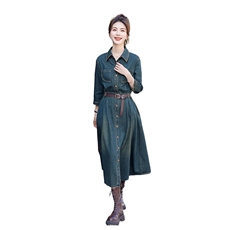 春季新款牛仔连衣裙中长款修身显瘦气质女装，女装连衣裙，秋水欣儿