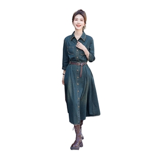 春季新款牛仔连衣裙中长款修身显瘦气质女装图片