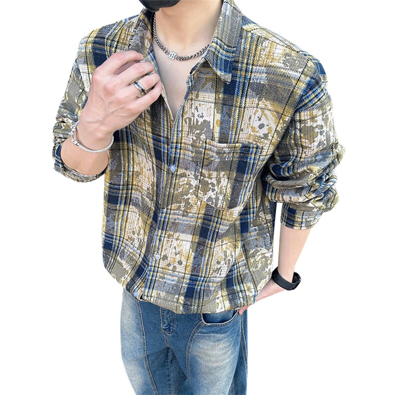 美式高街潮流格子衬衫潮牌宽松休闲上衣A086-CS2201-特批价30,男装衬衫,电商基地A086