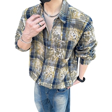 美式高街潮流格子衬衫潮牌宽松休闲上衣A086-CS2201-特批价30，男装衬衫，电商基地A086